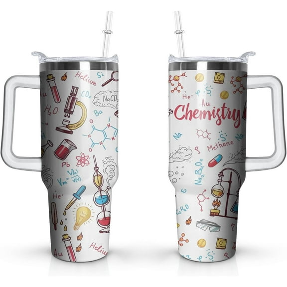 40oz Chemistry Teacher Gifts Chem Tumbler with Handle and Straw, Chemical Stainless Steel Insulated Cup with Lid, Travel Coffee Mug Water Bottle, Birthday Gifts for Women Men