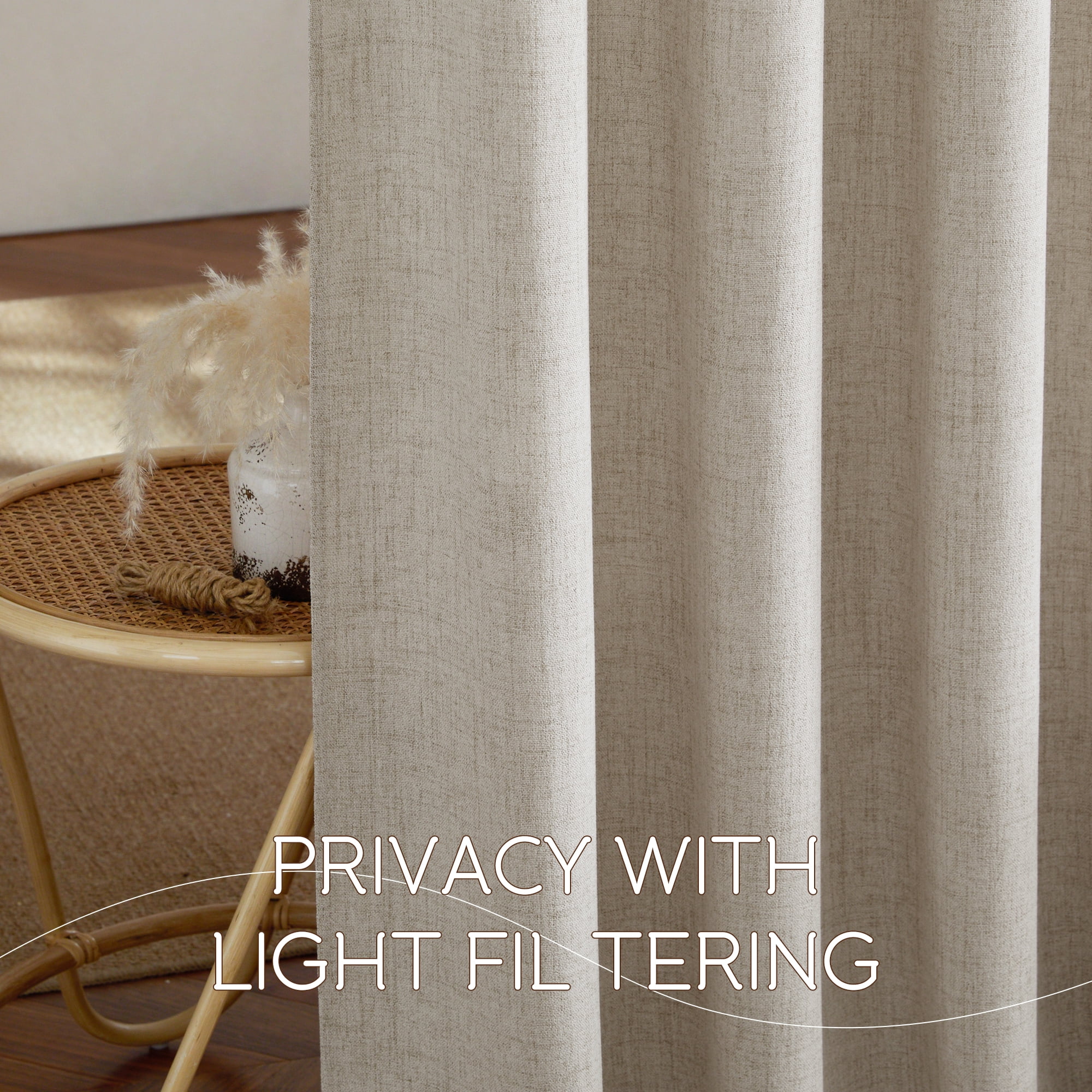 NICETOWN Linen Curtains 84 inch Length, Semi Sheer Linen Light Filtering Farmhouse Curtains Rod Pocket Back Tab Privacy Faux Linen Drapes for Bedroom Living Room, 52"x84", Oatmeal, 2 Panels