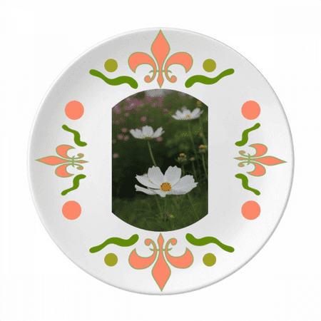 

Three White Cosmos Art Deco Fashion Flower Ceramics Plate Tableware Dinner Dish