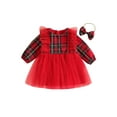 thumbnail image 1 of Fortune Robe à Carreaux de Noël pour Tout-Petites Filles 0-4 Ans, Robe à Manches Longues pour Enfant, Imprimé Tulle Patchwork, Bandeau, 1 of 8