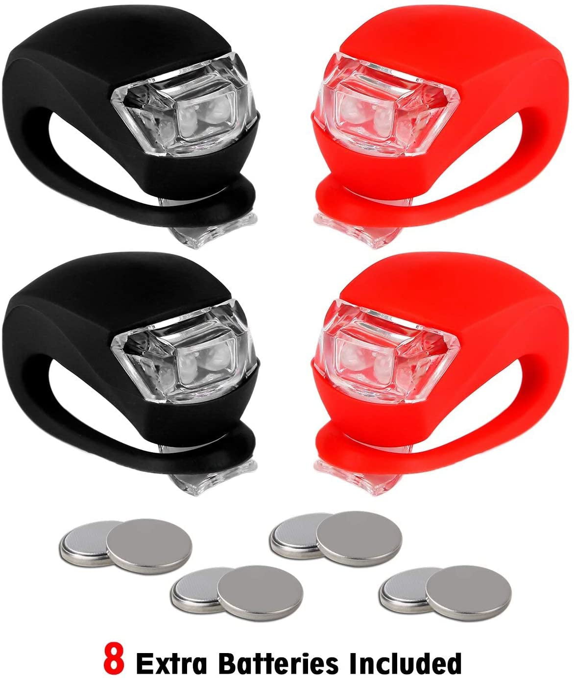 2Pcs Silicone Bicycle Bike Cycle Safety LED Head Front & Rear Tail Light PRUK 