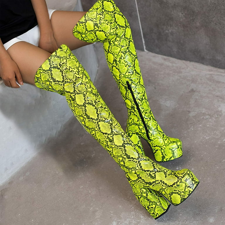 Women s Snake Print Over the Knee Boots Fashion Sexy Faux Leather Chunky Long Boots Platform Shoes Women s Boots Party Dress High Heel Thigh Boots Walmart