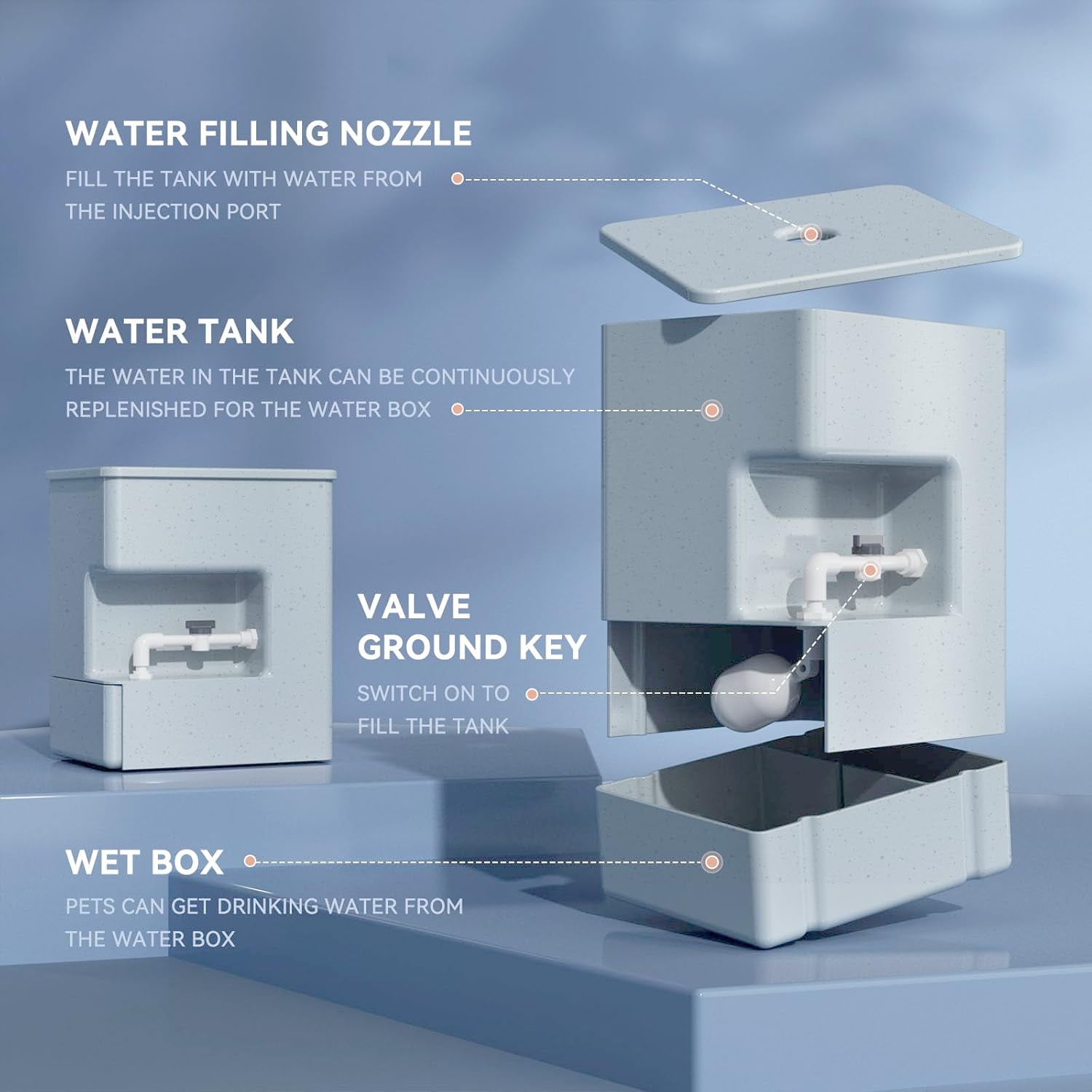 Automatic Pet Water Dispenser 8L Gravity Waterer Ultra Quite Moss-Free Avoid Dirty Water Backflow for Dogs Cats Easy Top Fill Water Feeder Pets Water Bowls 2.11 Gallon (Tank and Bowl)