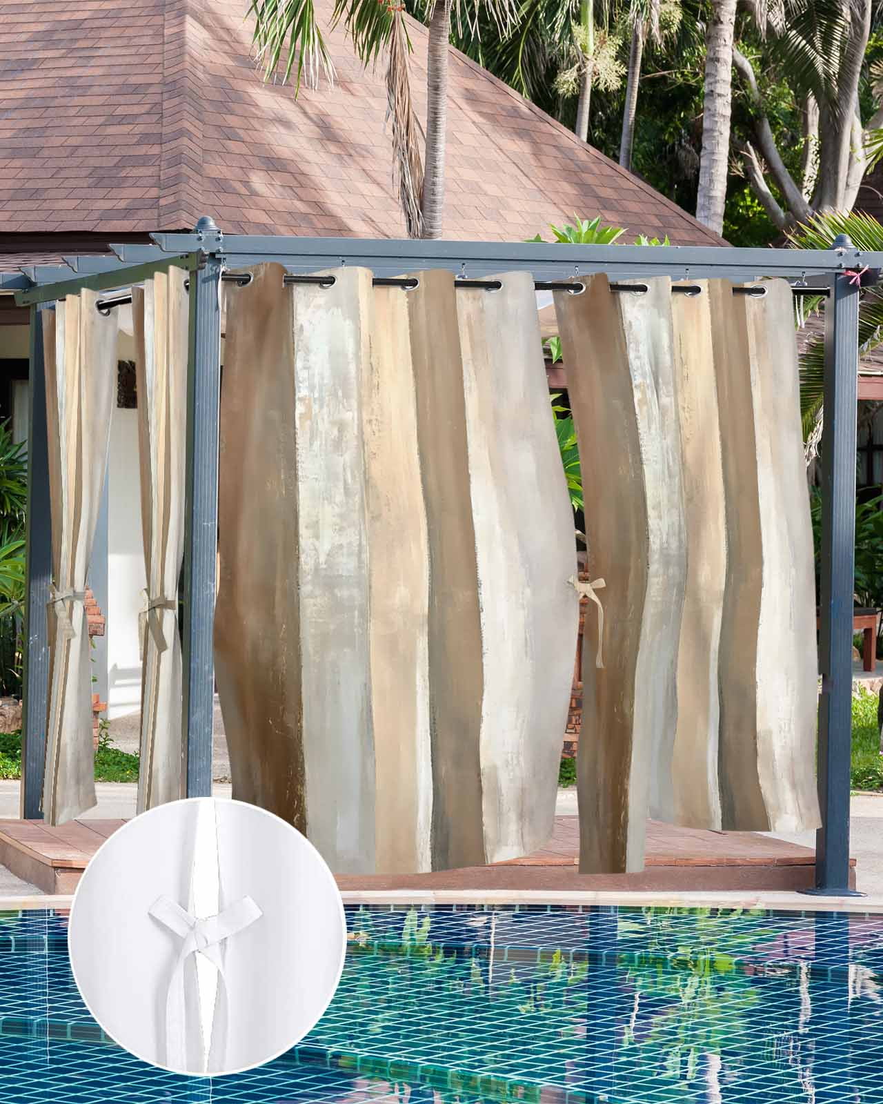 Rustic Wood Barn Outdoor Curtains for Patio, Brown Watercolor Striped Minimalism Privacy Drapes Grommet Waterproof Outside Curtains for Porch/Cabana/Balcony 54"x 108", 1 Panel