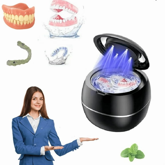 Denture Dome  -Ultrasonic Retainer Cleaner, UV Dental Retainer Cleaner Machine with Digital Timer for Guards, Braces, Aligner and More,Safer Dentures—Every Single Day（black）