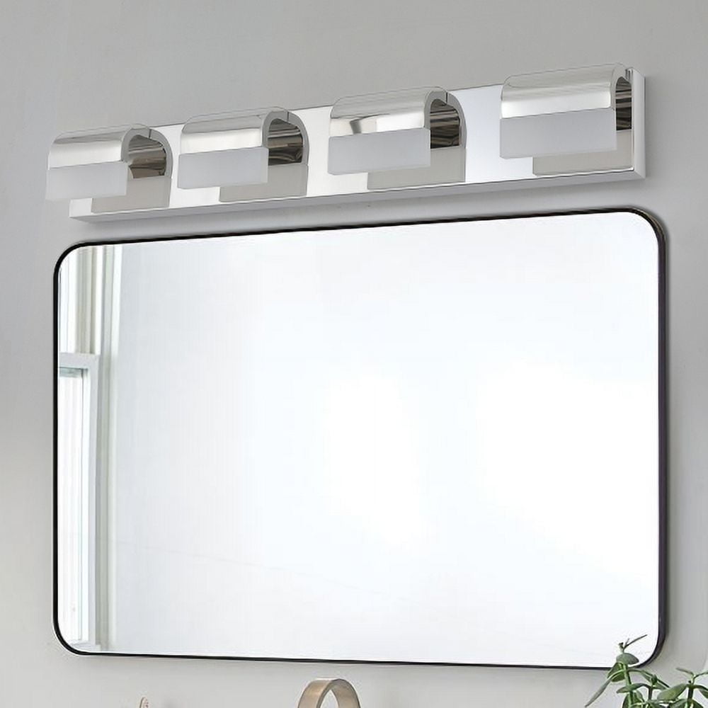 Hi-LIGHTS,4-Light Modern Bathroom LED Vanity Light With Acrylic Lampshade,Bathroom Wall Lighting for Bathroom,Dressing Room,Bedroom,Living Room(Chrome)