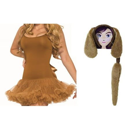 Brown Dog Puppy Kit Crinoline Dress Ears Headband Tail Pet Costume Accessory Set