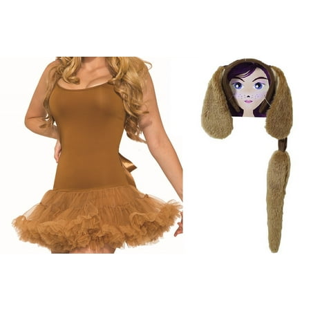 - Brown Dog Puppy Kit Crinoline Dress Ears Headband Tail Pet Costume Accessory Set