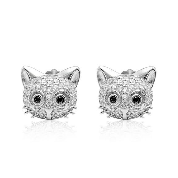 Kitty Cat Stud Earrings for Women CZ Sterling Silver Ginger Lyne Collection
