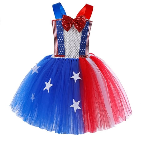 3-10 YearsGirls Independence Day Mesh Dress,4th Of July Clothes for Girls Tutu Dress,Toddler Girl Clothes Clearance, Calvin Klein Girls Sleeveless Party Dress,Sequin Dress Ball Princess Dress