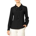 thumbnail image 3 of Allegra K Women's Bow Tie Neck Long Sleeve Fashion Button Decor Shirt, 3 of 7