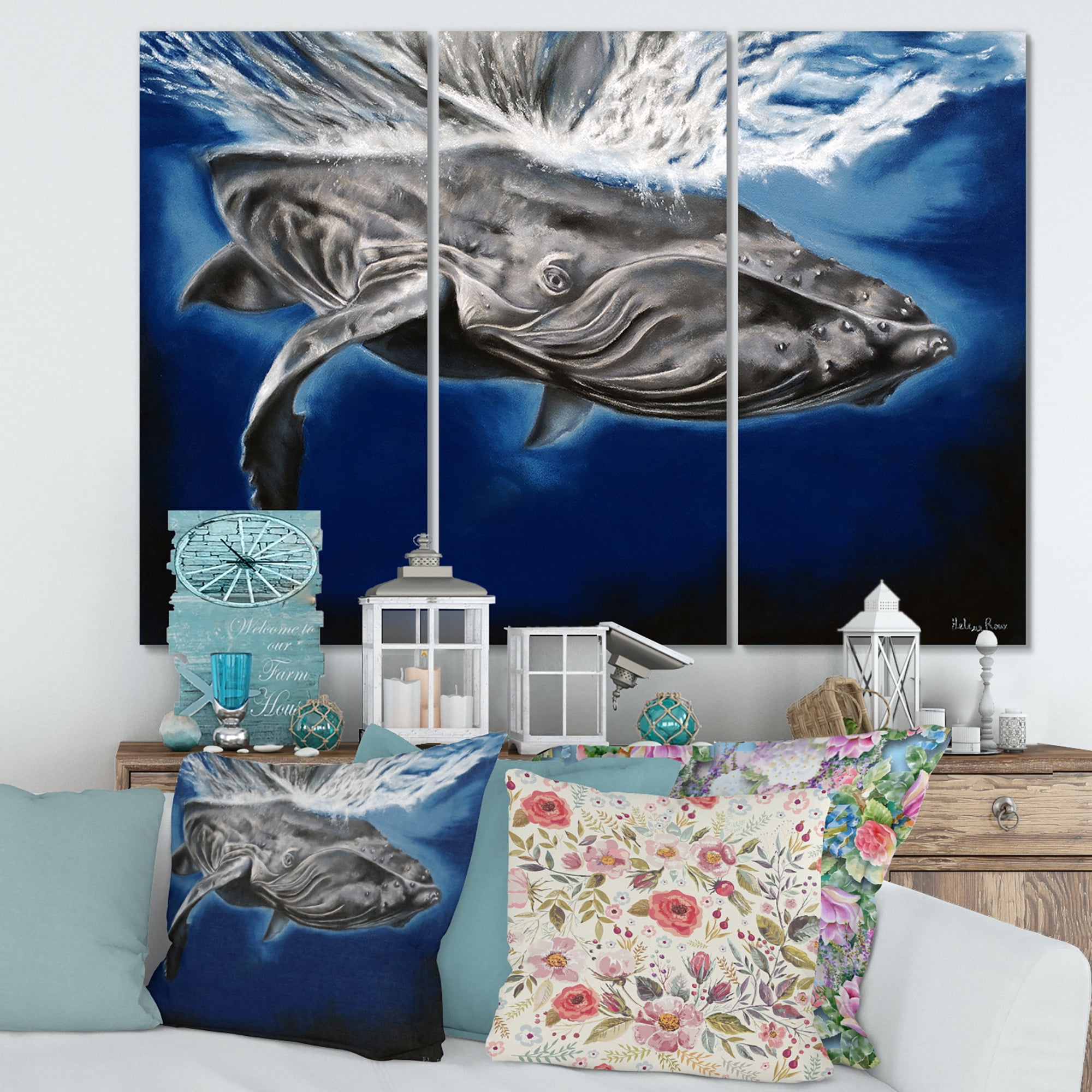 Designart ' Close Up Portrait Of A Humpback Whale ' Nautical & Coastal Canvas Wall Art Print