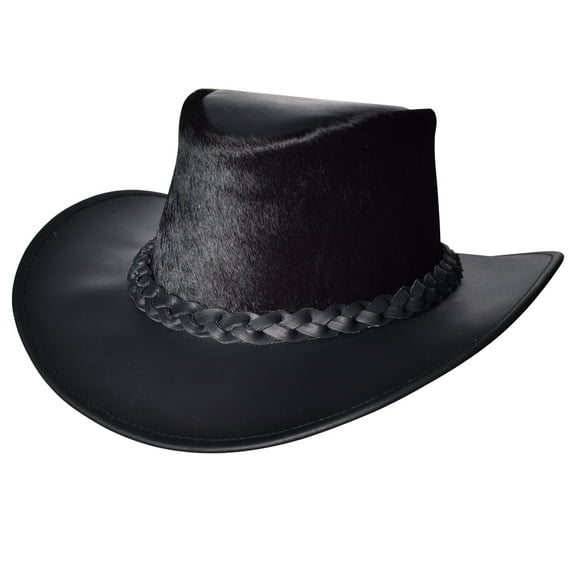 Large Hilason Cow Leather laminated Cowboy Hat Black