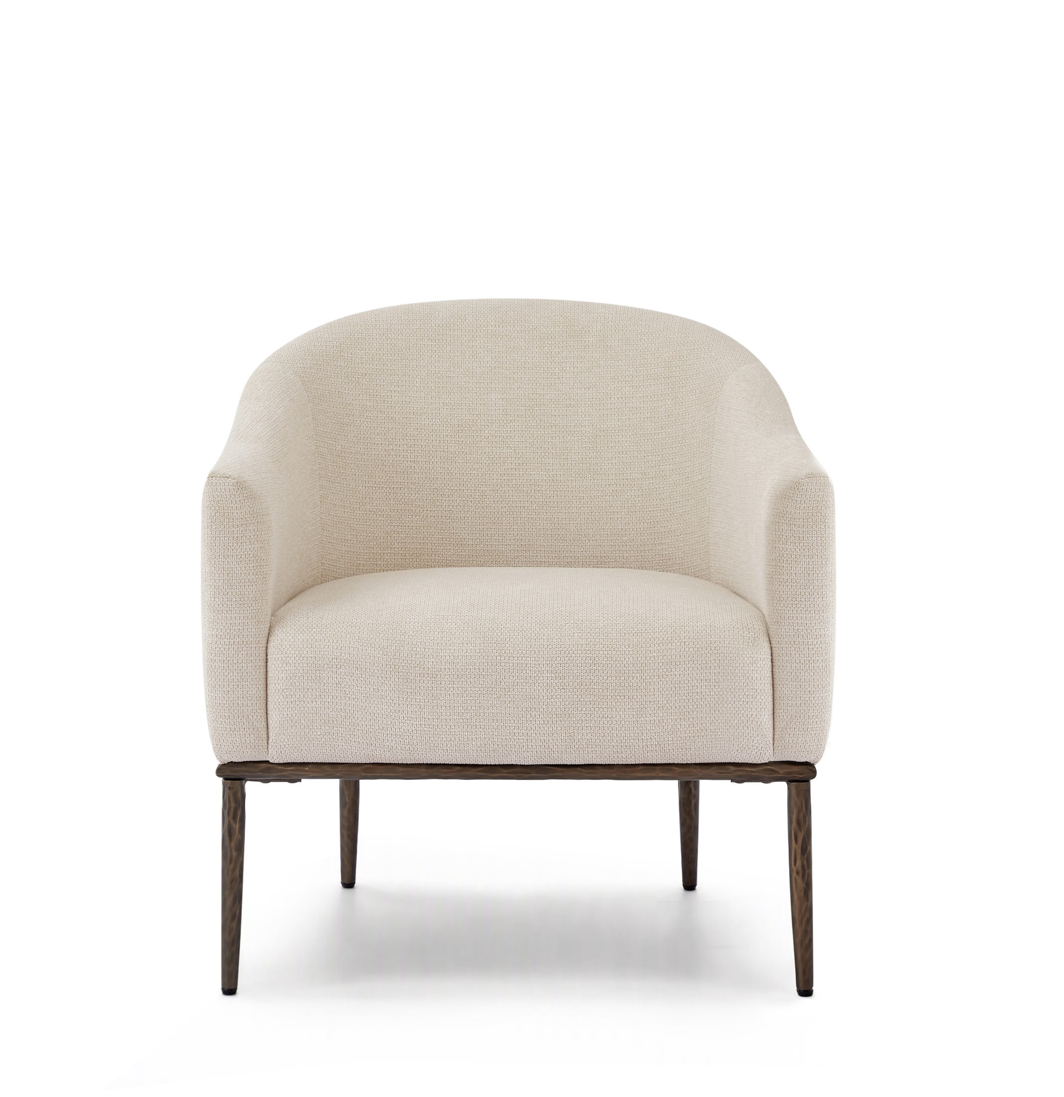 Christopher Knight Home Modern Upholstered Barrel Accent Armchair with Hammered Metal Base, Ivory