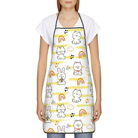 

Goofa Bib Apron Unisex Aprons Adjustable Waterdrop Resistant Cooking Kitchen Apron for Chef Rabbit And Milk Tea Pattern Apron Bulk
