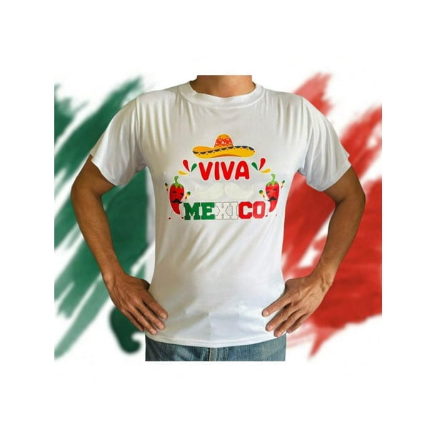 Playera De Fiestas Patrias Impreso de Viva Mexico Septiembre Independencia Color Blanco Talla Grande Marca Emil SaEs