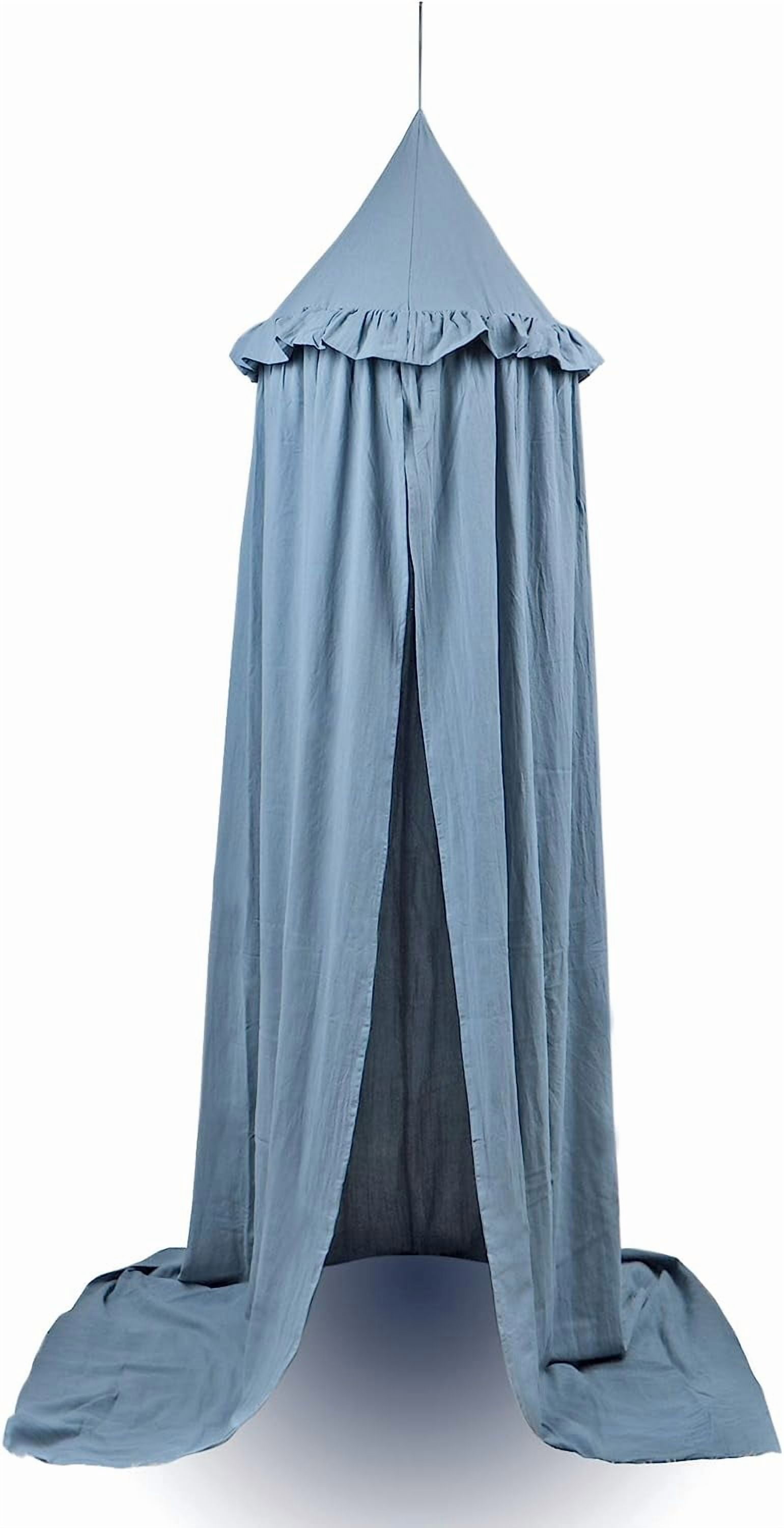 Kids Bed Canopy with Frills Cotton Hanging Tent Curtain Net for Reading Nook Hideaway Bedding Play Room Decor(Blue)