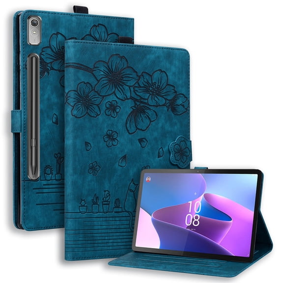 FJLBDE Case for Lenovo Tab P11 Pro 2nd Gen 11.2 inch 2022 TB-132FU/TB-138FC with Stand, Card Slot, Embossed Cat PU Leather Cover, Blue