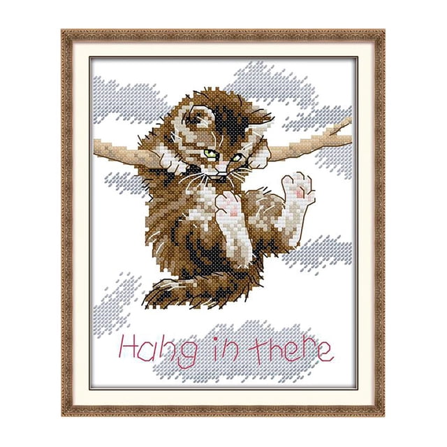 Stamped Cross Stitch Cat in There Pre-Printed Pattern 11CT 23x27cm