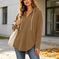 thumbnail image 6 of Ozmmyan Womens V Neck Lightweight Hooded Sweatshirt for Womens Long Sleeve Drawstring Pullover Tunic Top with Curved Hem Fall Winter Casual Hoodie, 6 of 8