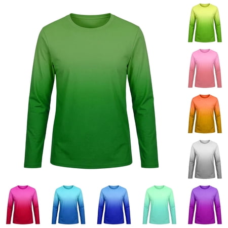 Rggeeun Boys Child Swimsuit Set Gradient Style Long Sleeve Crew Neck Rash Guard Elastic Swim Shirt for Summer Pool Training Trendy Beachwear Green 9-10 Years