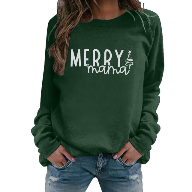 Ladies Christmas Merry Letters Casual Fashion Long Sleeved Crew Neck Hoodie