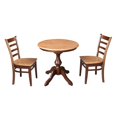 30" Round Pedestal Dining Table with 2 Emily Chairs Cinnamon/Espresso
