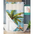 thumbnail image 2 of No Hook Shower Curtains with Snap in Liner, Coastal Beach Waterproof Fabric Shower Curtain, Oil Painting Tropical Palm Tree Starfish Double Layers & See-Through Top Window Bathroom Curtains 36''x72'', 2 of 6