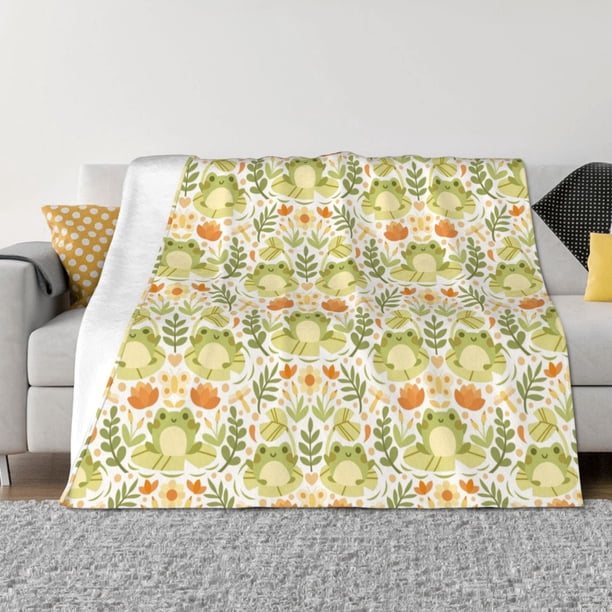 Balery Frogs And Botanical Manta de Franela con Dibujo, Lujo Ultra Suave y Cálido, Antipelusa y Resistente a las Arrugas para Cama, Sofá, Camping -60"x50"