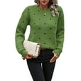 thumbnail image 2 of Women'S Polka Dots Sweaters Long Sleeve Round Neck Knitted Pullover Tops Dark Green L, 2 of 7