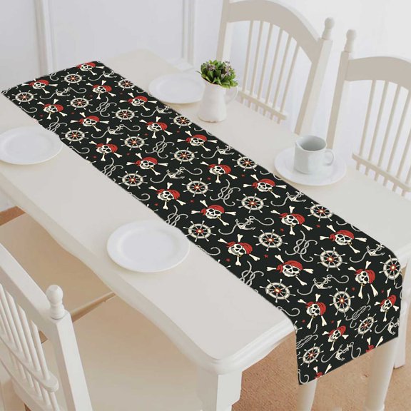PKQWTM Pirates Cotton and Linen Table Runner Kitchen Dining Room Supplies Size 14x72 Inch