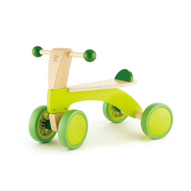 Hape Scoot Around Ride On Wood Bike | Award Winning Four Wheeled Wooden Push Balance Bike Toy for Toddlers with Rubberized Wheels, Bright Green L: 20.5, W: 12.8, H: 15.1 inch