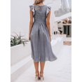 thumbnail image 5 of Vestido Miessial, vestido midi de lino de verano con cuello cuadrado, gris, para mujer, 5 of 5