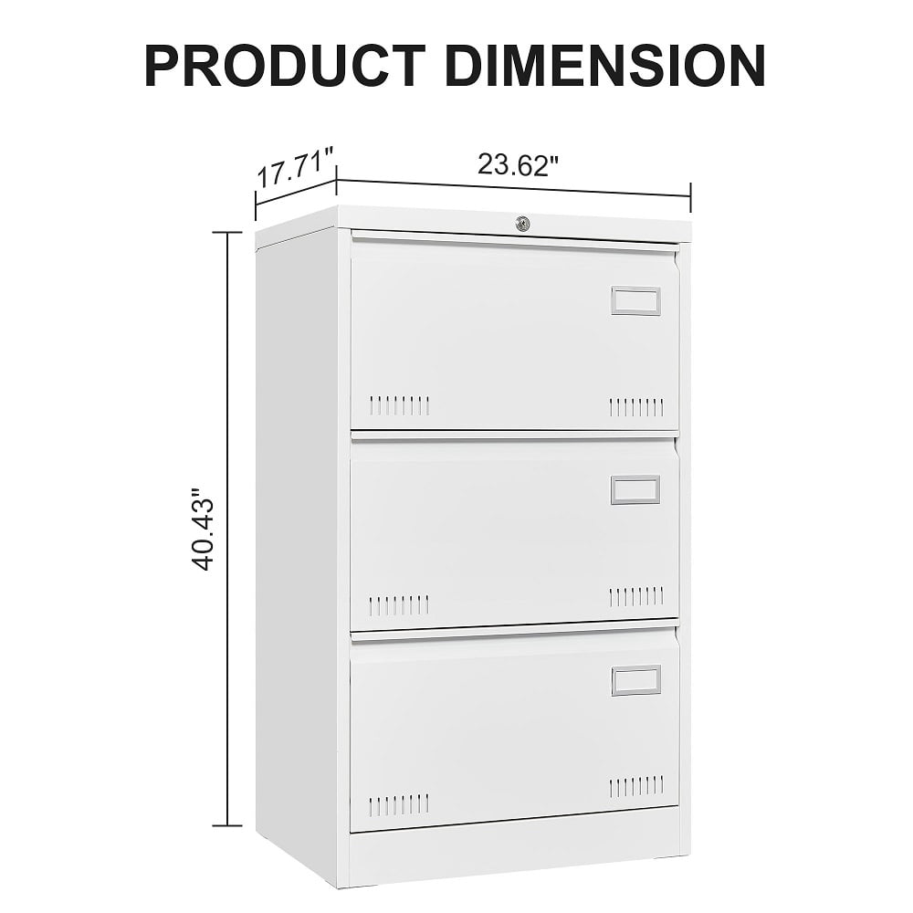 YDSM Filing Cabinet Lateral File Cabinet 3 Drawer, White Filing Cabinets with Lock, Locking Metal File Cabinets Three Drawer Office Cabinet for Legal/Letter/A4/F4 Home Offic