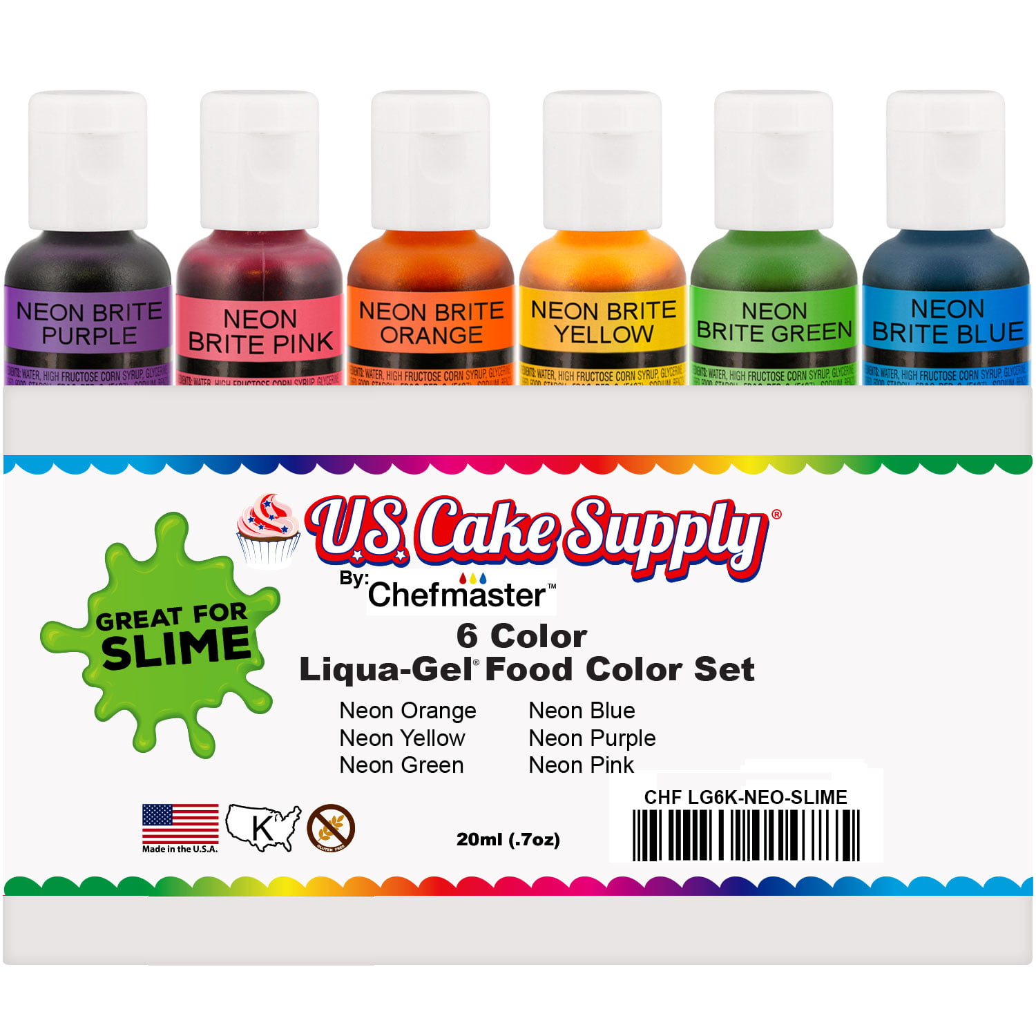6 Neon Colors Food and Slime Coloring Liqua-Gel Decorating Kit U.S. Art  Supply Food Grade, Non-Toxic Neon Colors 