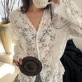 thumbnail image 6 of BUYISI High-end Sweet Hot Girl Hollow Lace Long-sleeved Shirt White S, 6 of 8