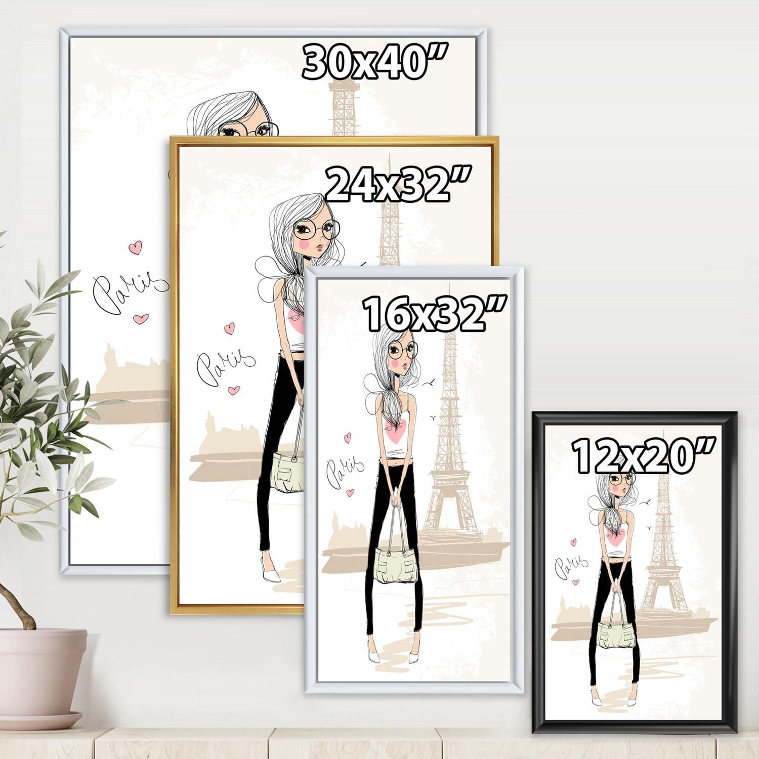 Designart Cute Girl By The Tour Eiffel In Paris FLOAT FRAME WALL ART