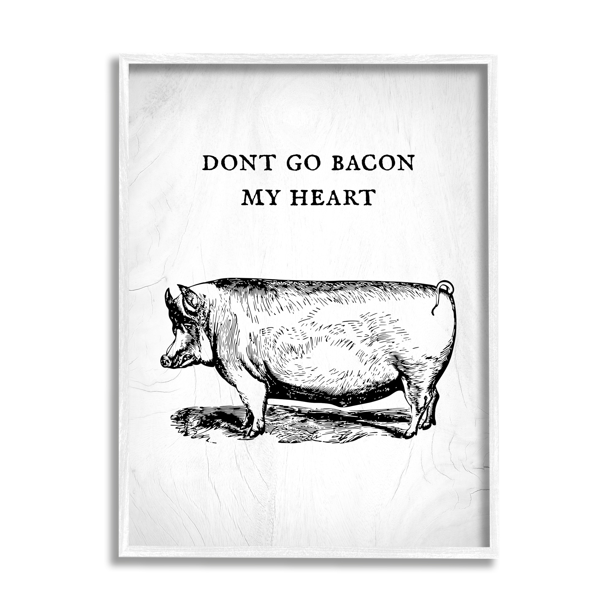 Stupell Industries Don't Go Bacon My Heart Funny Pig Phrase Graphic Art White Framed Art Print Wall Art, 24x30, by Daphne Polselli