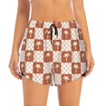 thumbnail image 2 of Rateoe Brown Palms Printed 2 in 1 Women's Workout Shorts for Athletic Gym Running Shorts with Phone Pockets-Medium, 2 of 7