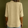 thumbnail image 5 of Women's V-Neck Asymmetrical Linen Blend Blouse - 3/4 Sleeve Casual Button Detail Tunic Top with Loose Fit, Lightweight Solid Boho Shirt for Summer & Vacation Khaki XXL, 5 of 5