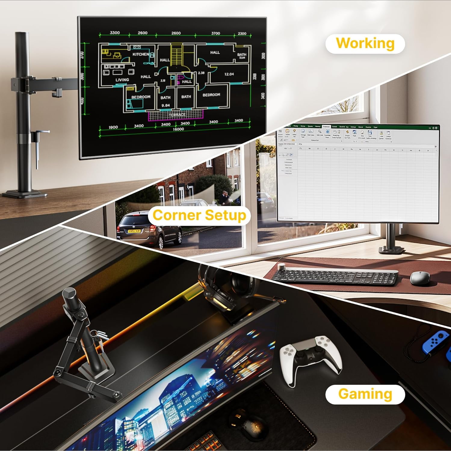 monTEK Single Monitor Stand for 17"–32" Screens, Fully Adjustable Monitor Arm Desk Mount up to 22 lb, C-Clamp & Grommet Base, VESA 75/100mm Computer Monitor Mount, Black