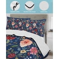 thumbnail image 4 of Quilts Twin Size, Navy Blue Floral Soft Comforter Bedding Set for Bed, Spring Farmhouse Botanical Flowers Vintage Lightweight Quilted Bedspread with Pillow Cover(2 Pieces) for All Season, 68x86 Inch, 4 of 6