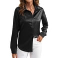 thumbnail image 3 of Blusas de Satén para Mujer, Camisas de Seda con Botones, Blusas Informales de Larga para Negocios Negro XL, 3 of 7