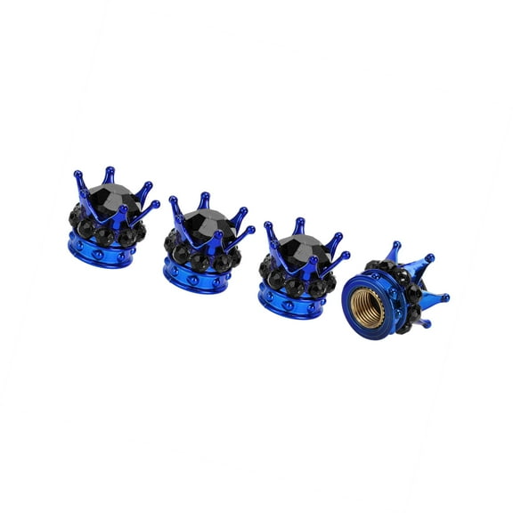 Motoforti Tire Valve Stem Caps 12.8x15.8MM Car Wheel Valve Cap ABS Copper Blue Black Faux Crystal Crown Style 4pcs