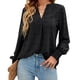 thumbnail image 1 of Camisas de manga larga con cuello en V para mujer, blusas holgadas con diseño de lunares y puños fruncidos a la moda de otoño, Tops negros L, 1 of 6