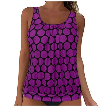UngA Tankini Tops for Women Swimwear Top Only Adjustable Straps Bra High Neck Loose Fit Swimsuit Tops Rash Guard Underwire Bikini Top(Purple M)