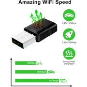محول USB WiFi للكمبيوتر المكتبي، محول WiFi لاسلكي ثنائي النطاق 2.4G 5.8G بسرعة 600 ميجابت في الثانية للكمبيوتر المحمول، دعم الشبكة اللاسلكية Windows 11/10/8/7/Xp، دونجل USB للكمبيوتر الشخصي