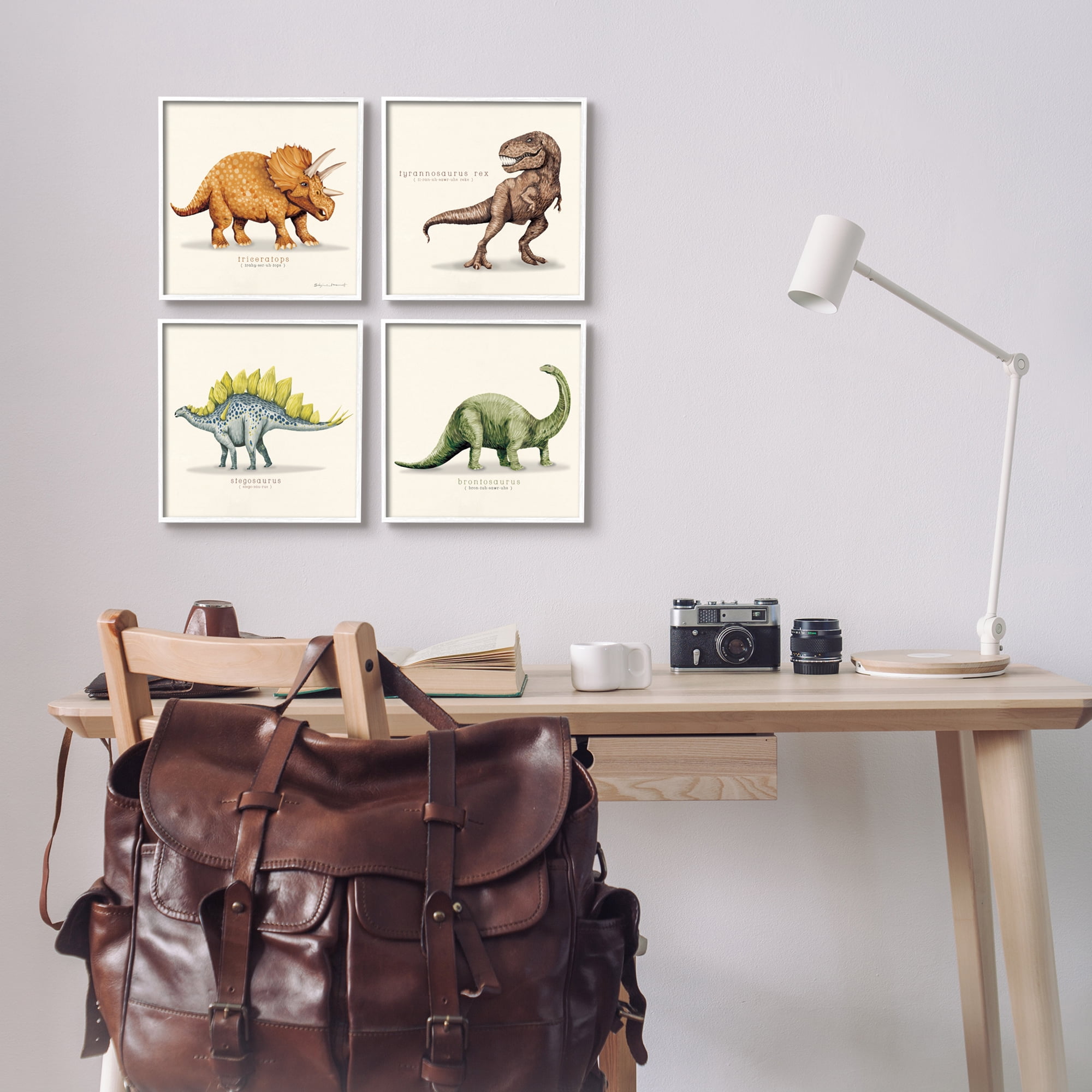 Stupell Educational Dinosaurs Scientific Species Animals & Insects Painting White Framed Art Print Wall Art, Set of 4