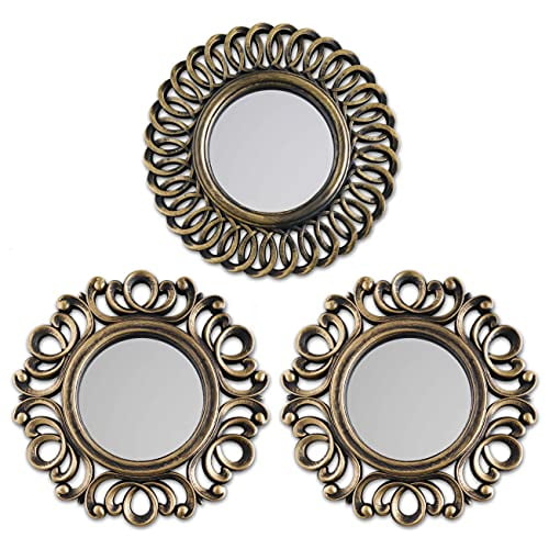 BONNYCO Wall Mirrors Pack of 3 Gold Vintage Mirrors for Living Room, Home Decor & Bedroom | Round Mirrors for Hanging and Wall Decor | Small Mirrors & Home Accessories | Gifts for Women & Mums