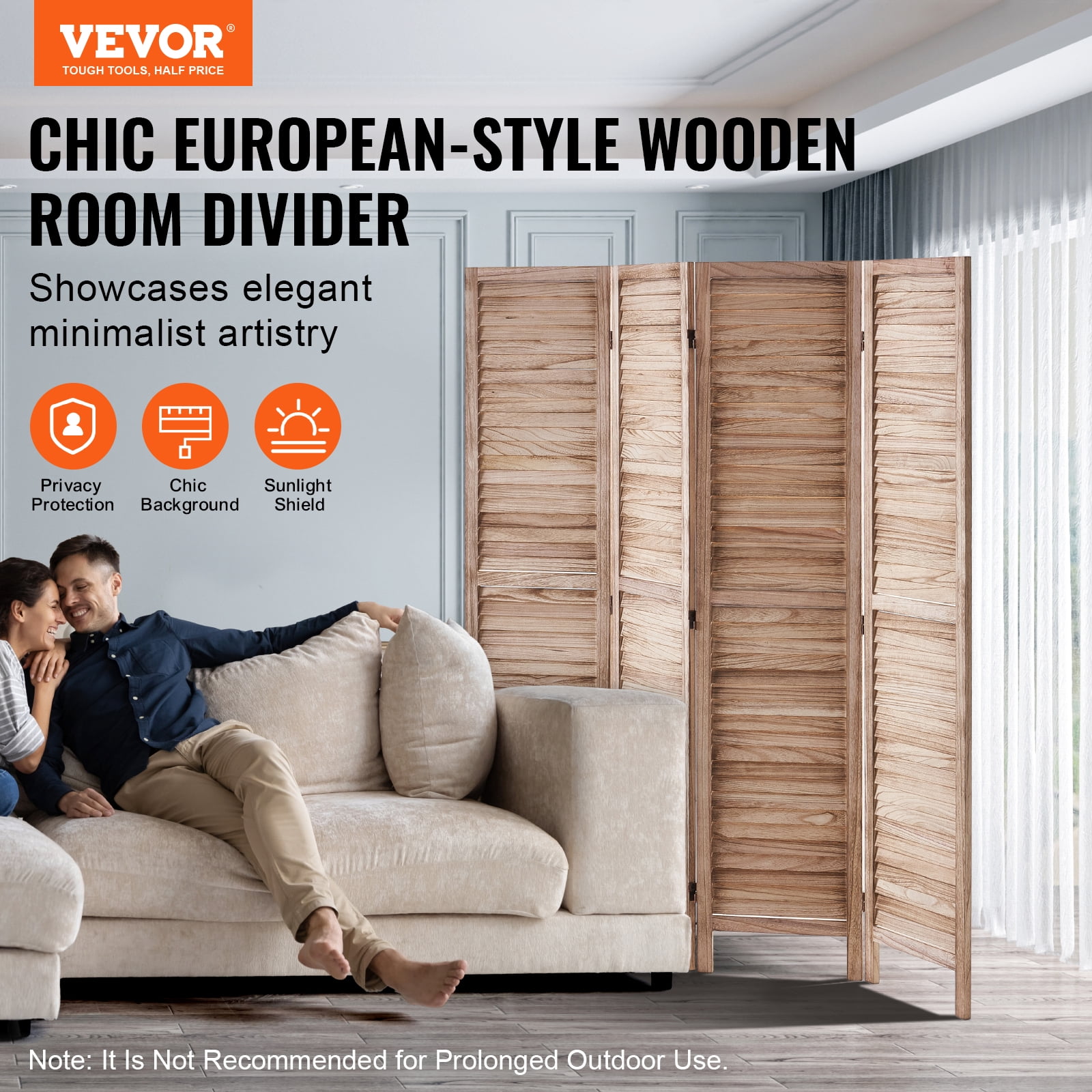 VEVOR Wood Room Divider, 4 Panel Wood Folding Privacy Screen, 66.9 Inches&nbsp;Tall Indoor Louvered Wooden Partition, Portable Decoration Screen, for Room Separation,&nbsp;Office